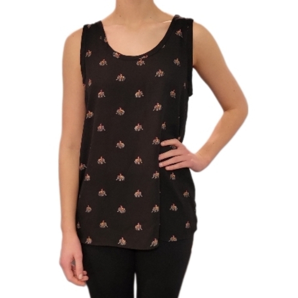 Philosophy by Republic Women Black Elephant print Sleeveless Blouse Small‎ - Picture 1 of 9
